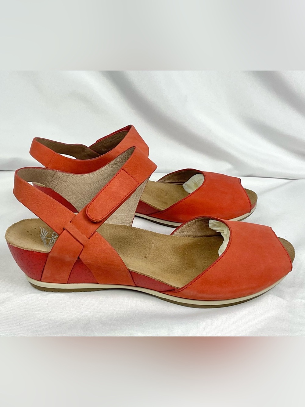 Dansko Vera Orange Sandals Nubuck Leather Comfort Low Wedge Size 39